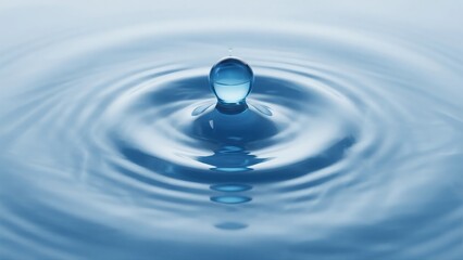 "Pure Water Drop" Perfect Blue Water Droplet Creating Concentric Ripples on a Calm Surface