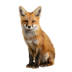 Obraz premium A cute red fox cub sits attentively, gazing directly at the camera with its soft fur.