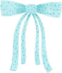 Blue cute polka dot watercolor bow illustration
