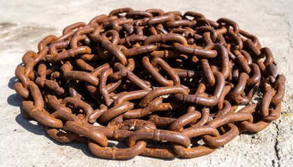 Fototapeta premium Rusty chain coiled on concrete