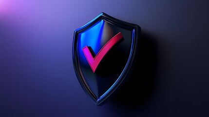Shield with Pink Checkmark on Gradient Purple Background, Securi