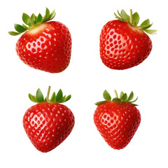 Top view Set of Red Strawberry isolated on transparent background