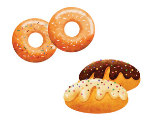 Delicious Bagel, Doughnut and Sweet Bread vector food illustration set