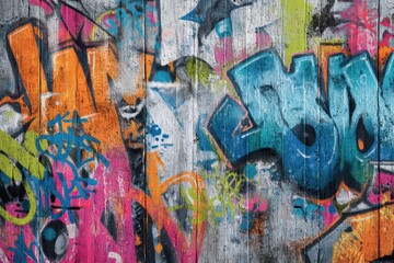 Vibrant graffiti art on a weathered wooden surface