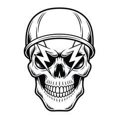 Skull with lightning bolt eyes wearing a construction helmet illustration