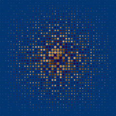A blue abstract background with lots of small brown and beige dots. Semitone with colored and circles. Vector illustration.