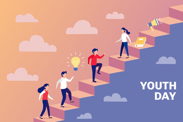 Two youths high-five in front of a radiant sun, with clouds, stars, and "YOUTH DAY" above.