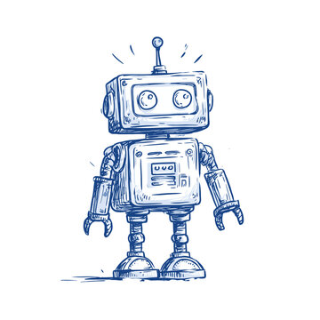 Hand drawn flat vector illustration of a robot standing proudly  