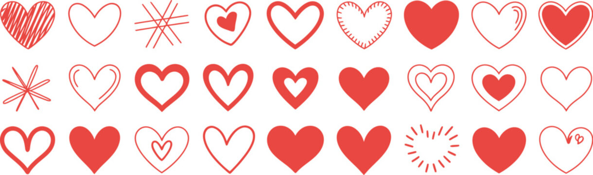 Colecci&oacute;n de formas de coraz&oacute;n dibujadas a mano.