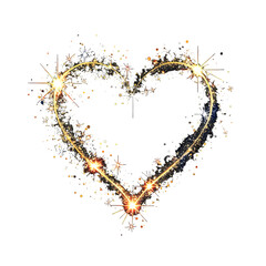 Glowing Heart Shape Outline With Sparklers Against White Background Representing Romance and Festive Celebration
