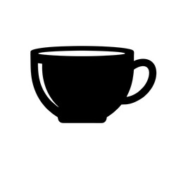A simple black silhouette icon of a teacup or coffee mug with a handle, isolated on a white background.