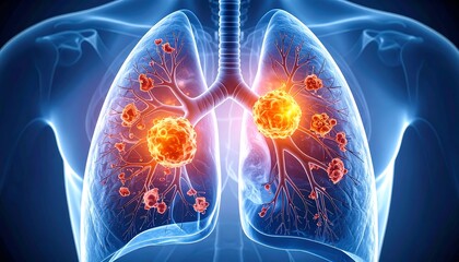 Illustration of Human Lungs Showing Abnormal Cell Growth