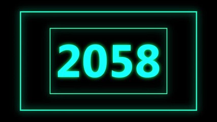 2058 number neon text background animation. Glowing neon sign blue colors digit number background.2058 colored text. Laser vintage effect. Infinite video animation numbers represents the new