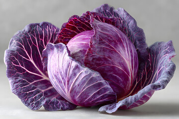Obraz premium Whole fresh red cabbage isolated on neutral background with vibrant purple leaves and natural texture for healthy food concepts