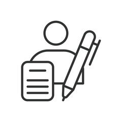 Copyrighter, icon in line design. Copywriter, content creator, text writing, creative writer, SEO specialist, brand storyteller, digital copy on white background vector. Copyrighter, editable stroke