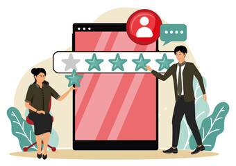  People Giving a Five Star Rating on a Large Mobile Device.