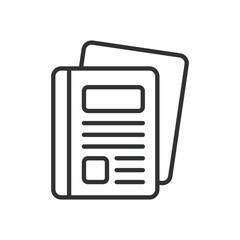 Magazine, icon in line design. Magazine, publication, article, cover, press, media, journalism on white background vector. Magazine, editable stroke icon
