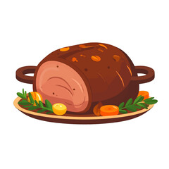 Close Up View of Roasted Meat Served with Vegetables on a Plate with Brown Color and Pixel Art Style