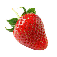 Close-up of a single, vibrant red strawberry with green leaves (5)