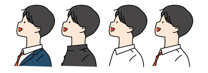 上を向く男子学生4セット
