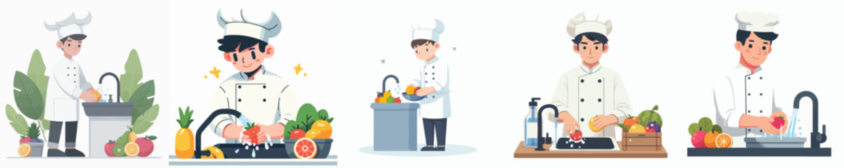 chef character vector washing fruit