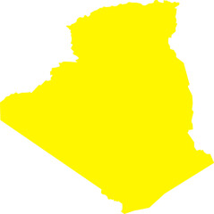 Obraz premium Yellow silhouette map of Algeria on a white background. Perfect for use in educational materials, travel guides, infographics, and geographic or political presentations