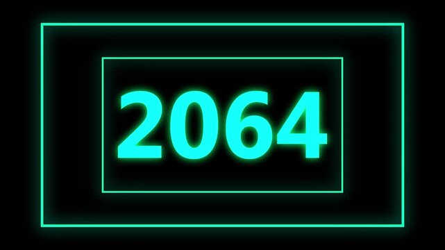 2064 number neon text background animation. Glowing neon sign blue colors digit number background.2064 colored text. Laser vintage effect. Infinite video animation numbers represents the new