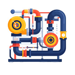Fototapeta premium Colorful Industrial Machine with Interconnected Pipes, Gauges, and Pumps