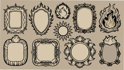 Obraz premium Ornate frame and decorative design elements collection in black and tan color schemes suitable for various creative projects
