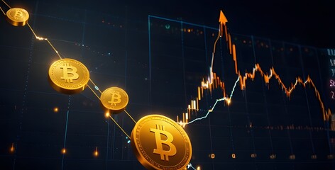 Bitcoin, cryptocurrency growth chart isolated 