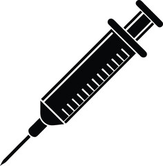 Vector art of a stark black and white syringe illustration for medical and health themes