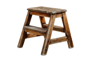 Aged wooden step stool, isolated