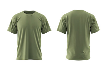 Front and back view of a muted olive green t-shirt