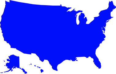 Fototapeta premium Blue silhouette of the United States map, including Alaska. Ideal for educational materials, infographics, travel content, and political or geographic presentations.