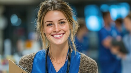 Hospital assessor reviewing care standards, patient feedback, doctor performance, treatment quality, and medical service certification in professional health review