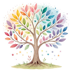 Obraz premium Vibrant Watercolor Tree Clipart A Happy Holiday Celebration of Rainbow Colors and Whimsy