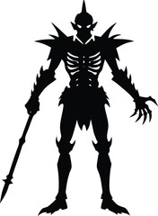 Fototapeta premium Silhouette of a Spiky Skeletal Warrior Holding a Spear new 2025 trendy