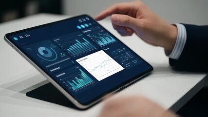 Hands using tablet displaying AIpowered supply chain analytics. - Powered by Adobe