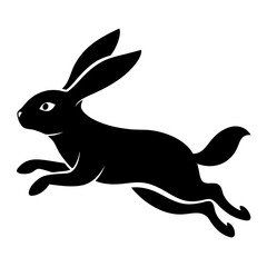 Rabbit Leaping vector clean black silhouette design white background