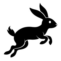 Rabbit Leaping vector clean black silhouette design white background