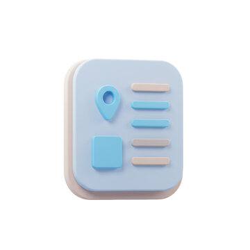 This 3d render showcases a document with a location pin, ideal for concepts.