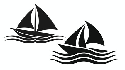 Fototapeta premium Sailing boat vector illustration of a yacht with sails on the ocean showing waves and nautical travel symbol
