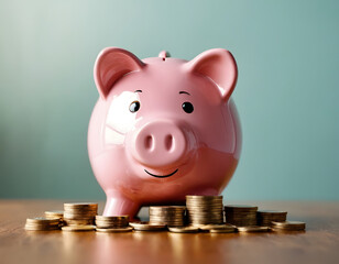 piggy bank with coins, Piggy bank and coins representing smart savingsv