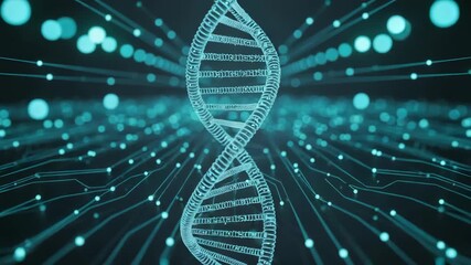 DNA strand spirals upwards with glowing helix - Powered by Adobe