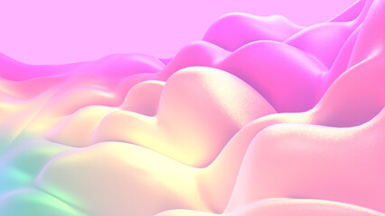 3D render abstract flowing rainbow waves.