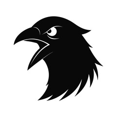 Dramatic silhouette of a screaming raven with its beak open wide and long neck