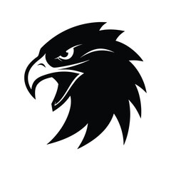 An aggressive eagle head with sharp open beak and detailed feathers silhouette