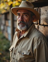 Beekeeper tending hives during late season honey collection period