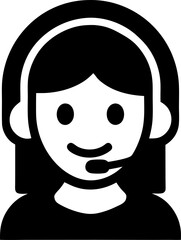 Silhouette Icon of Customer Service Agent with Headset and Smile, Friendly and Helpful