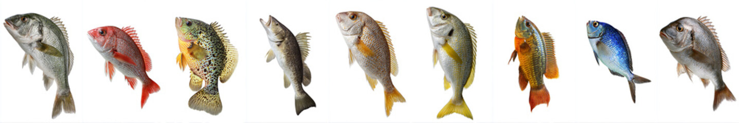 Colorful Assorted Marine Fish Isolated on White Background